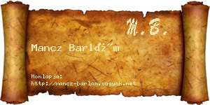 Mancz Barlám névjegykártya
